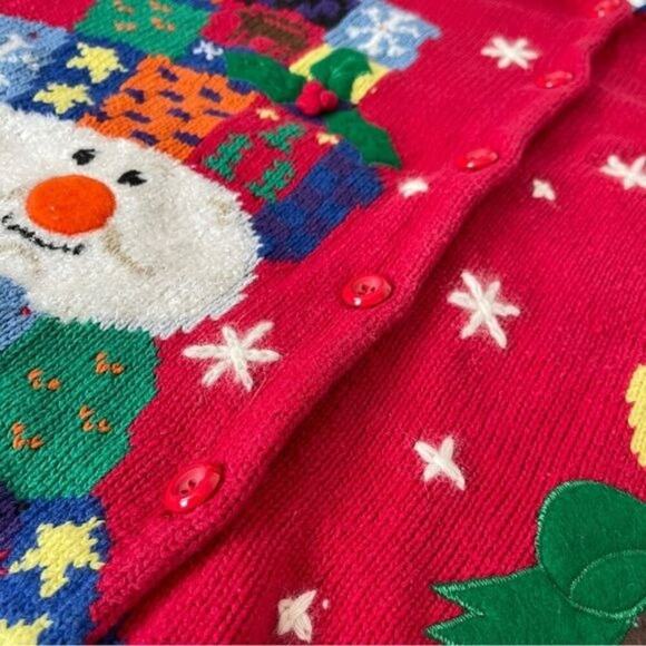 Design Options Phillip Jane Gordon Cardigan Holiday Snowman Patchwork Medium VTG - Picture 13 of 16